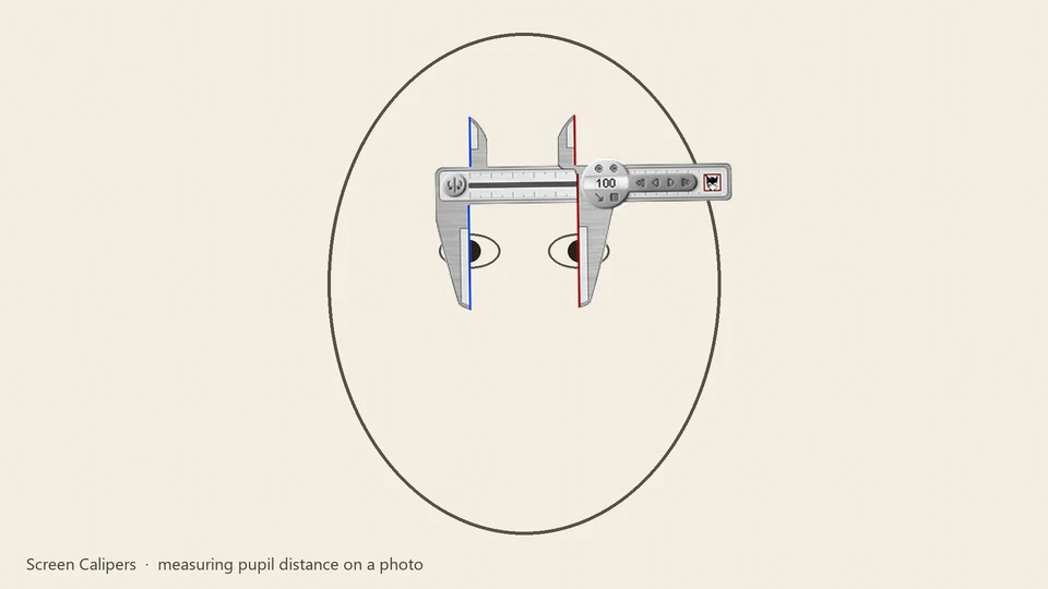 Screen Calipers measuring pupil distance on a photo