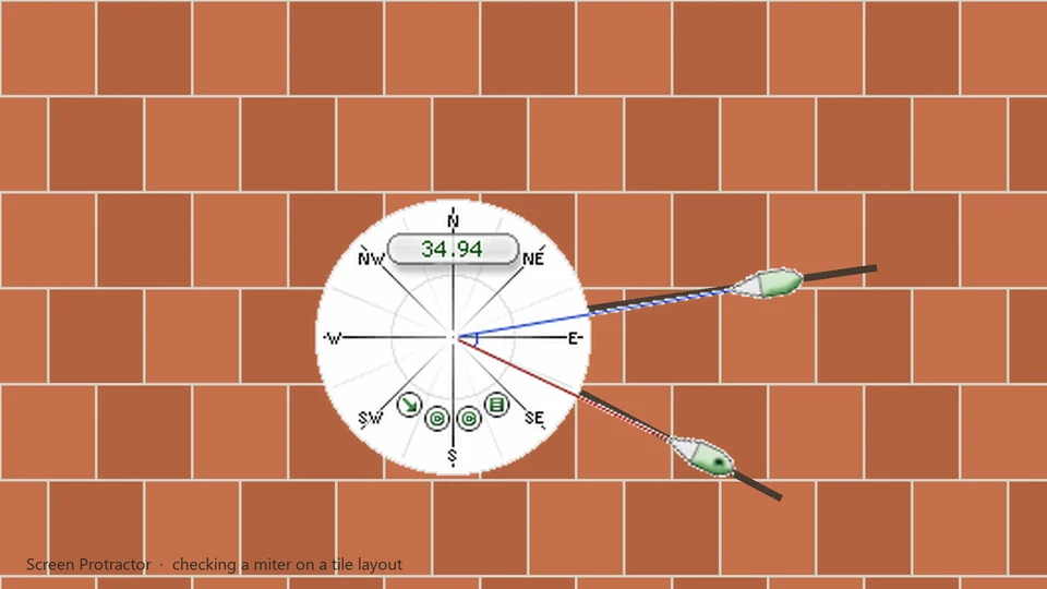 Screen Protractor checking a miter on a tile layout